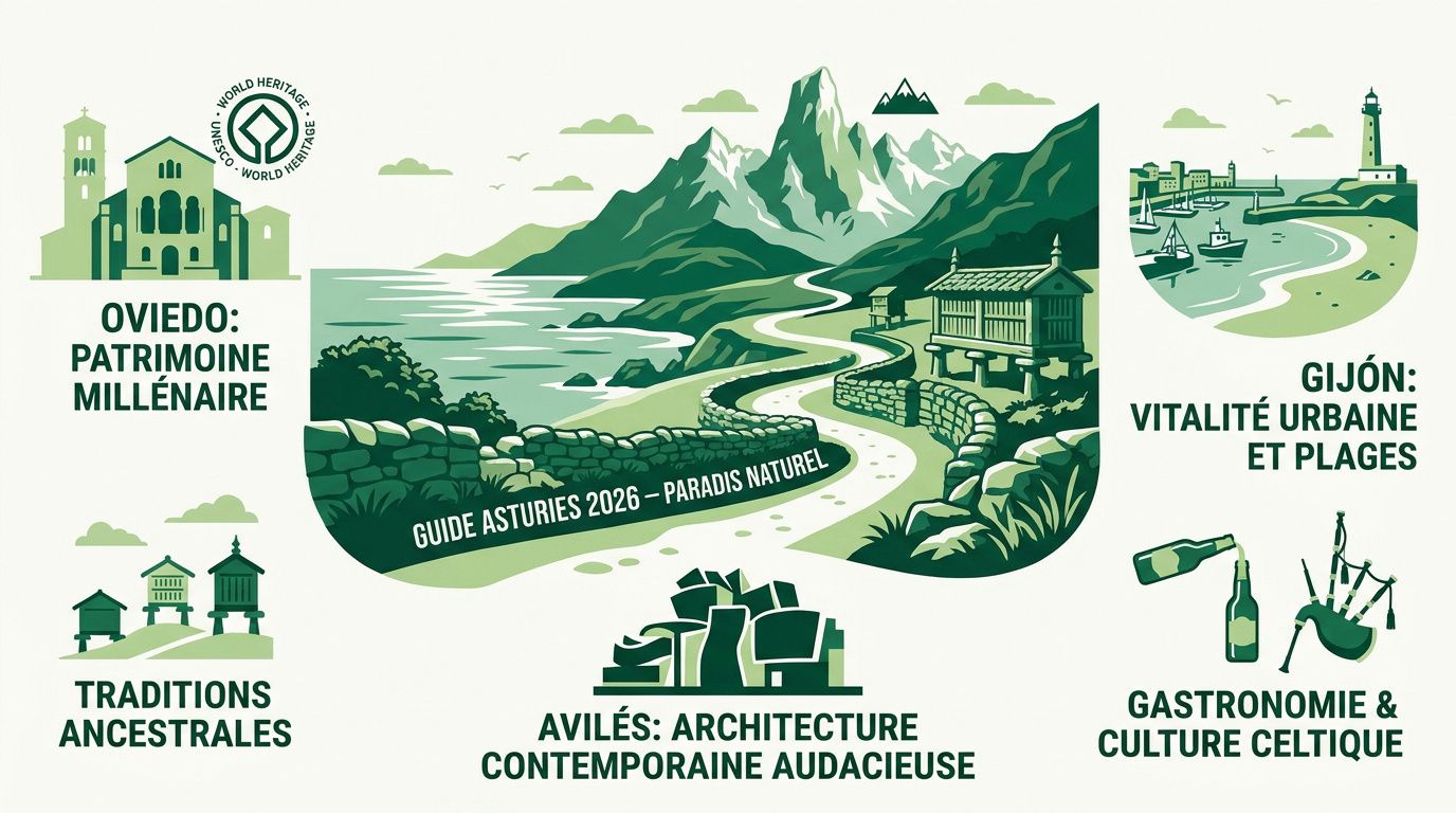 Paysage des Asturies entre montagnes verdoyantes et côte sauvage cantabrique