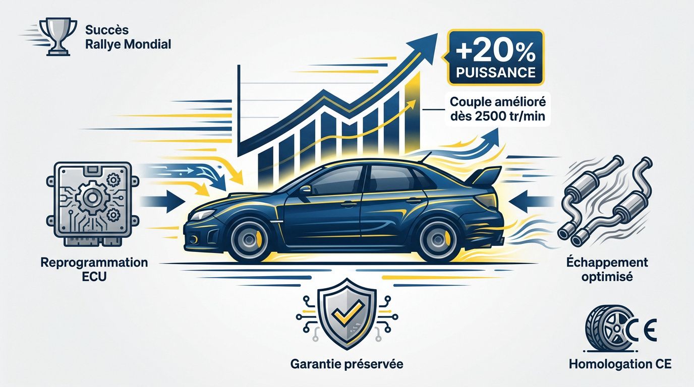 Infographie détaillée du Prodrive Performance Pack pour Subaru Impreza et Forester